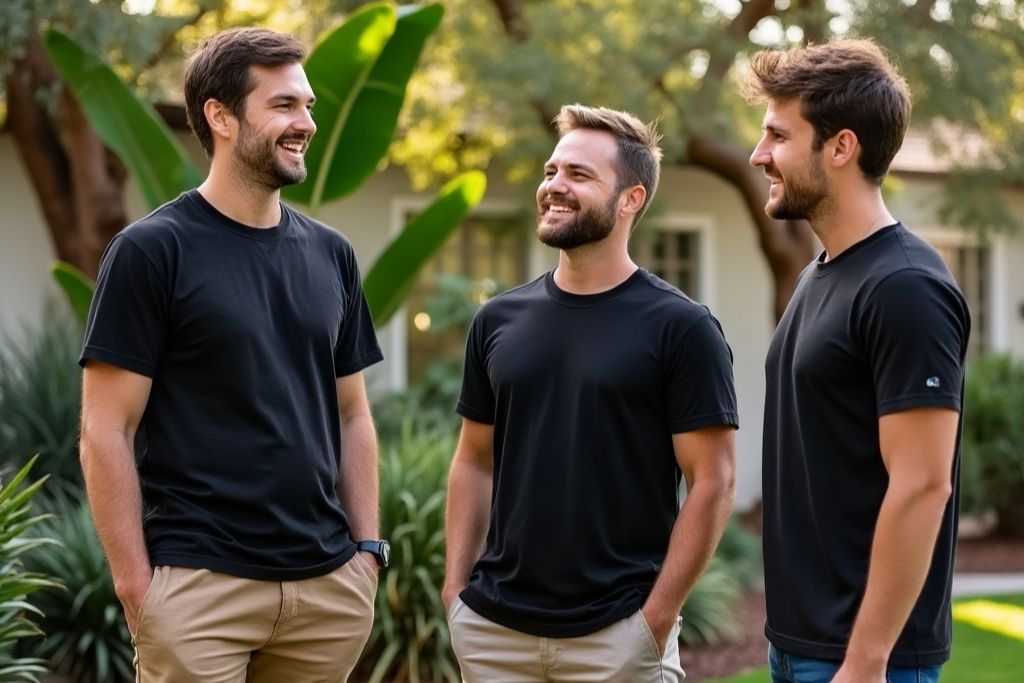 a young male rehab patient speaking to two young Domus Retreat counselors.